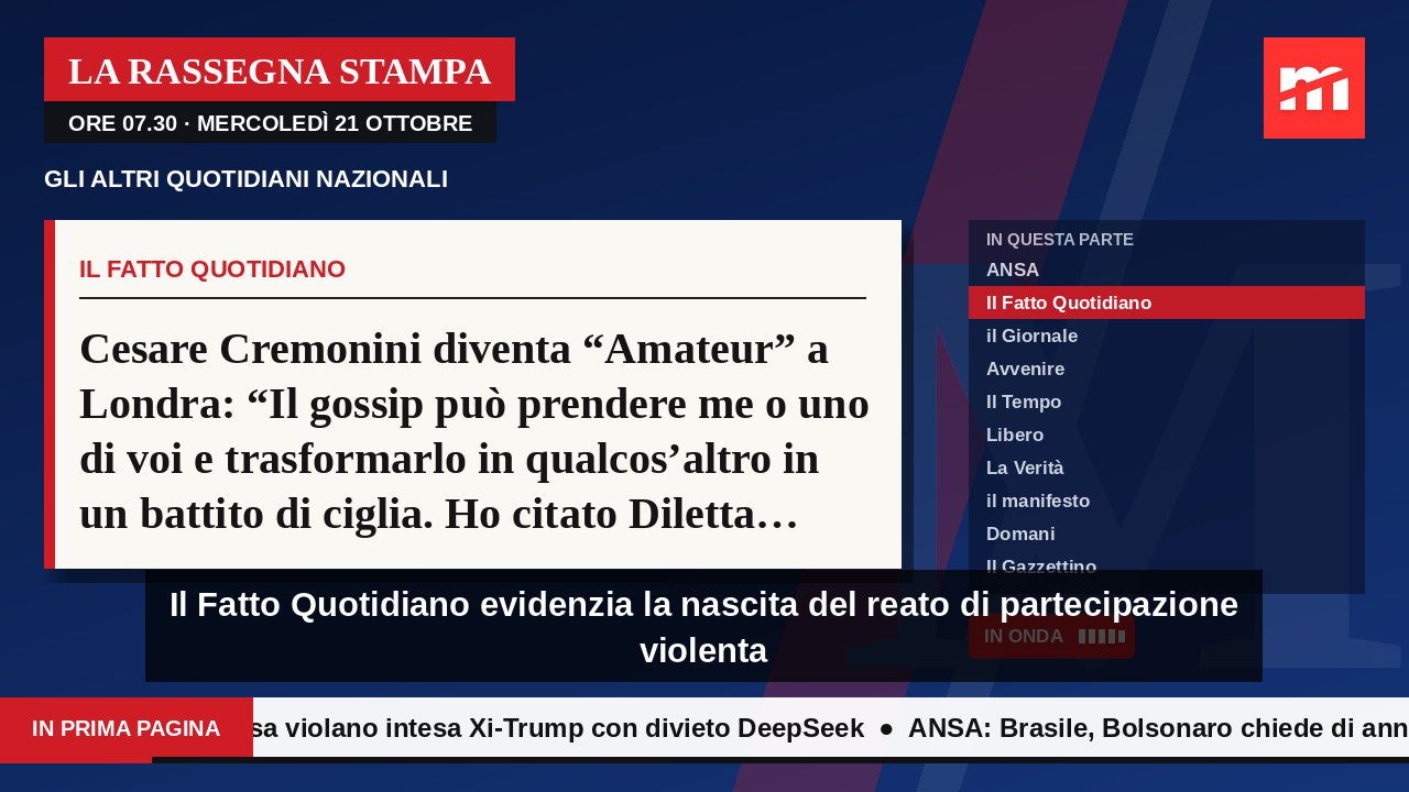 La rassegna stampa del Meridiano – mercoledì 21 ottobre – ore 07.30 – Gli altri quotidiani nazionali