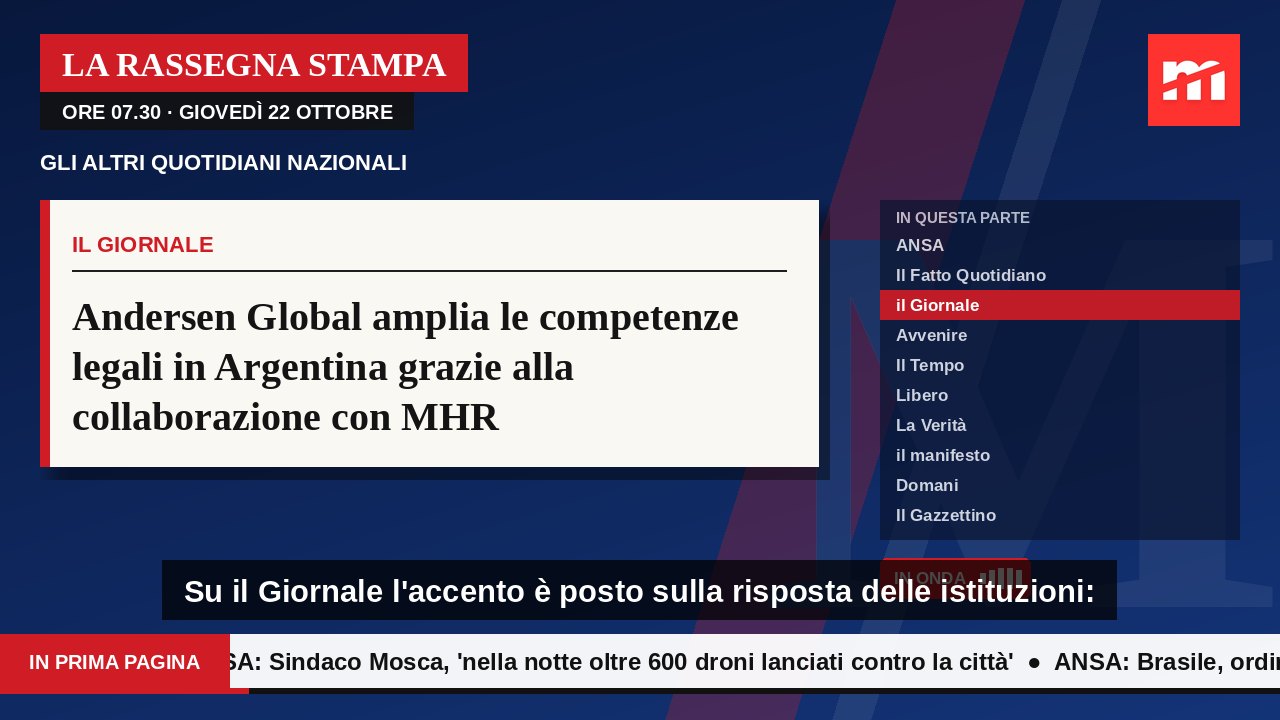 La rassegna stampa del Meridiano – giovedì 22 ottobre – Gli altri quotidiani nazionali
